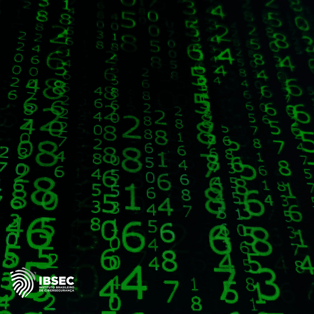 A imagem mostra uma tela preta com uma sequência de números verdes em várias linhas, lembrando a estética do código digital. Na parte inferior esquerda, há o logotipo do IBSEC (Instituto Brasileiro de Cibersegurança).